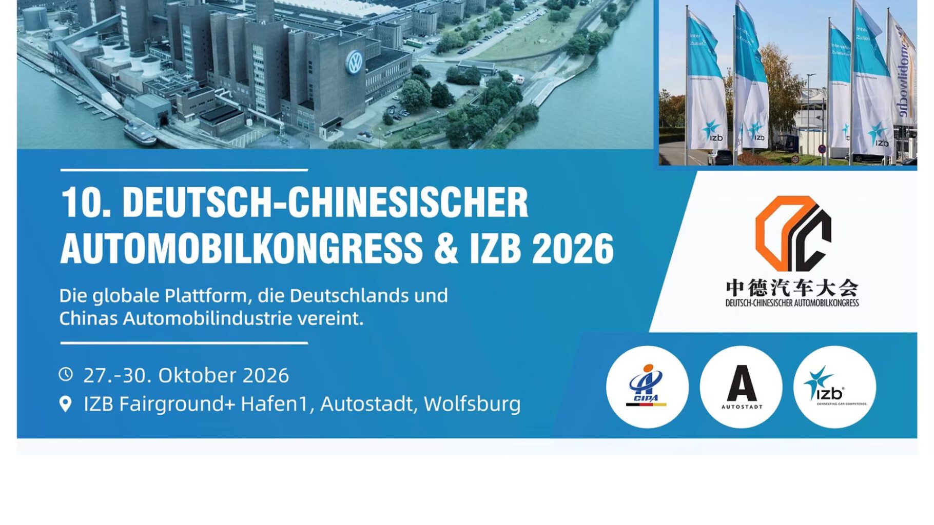 Das Netzwerk Automobilzulieferer Sachsen ist Kooperationspartner der CIIPA, die am 30. Oktober 2026 nach Wolfsburg zum 10. Deutsch-Chinesischen Automobilkongress einl&auml;dt.